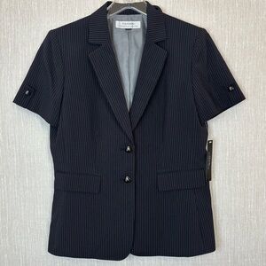 Tahari Womens Black Blazer Structured Suit Jacket Pinstripe Professional NWT 12